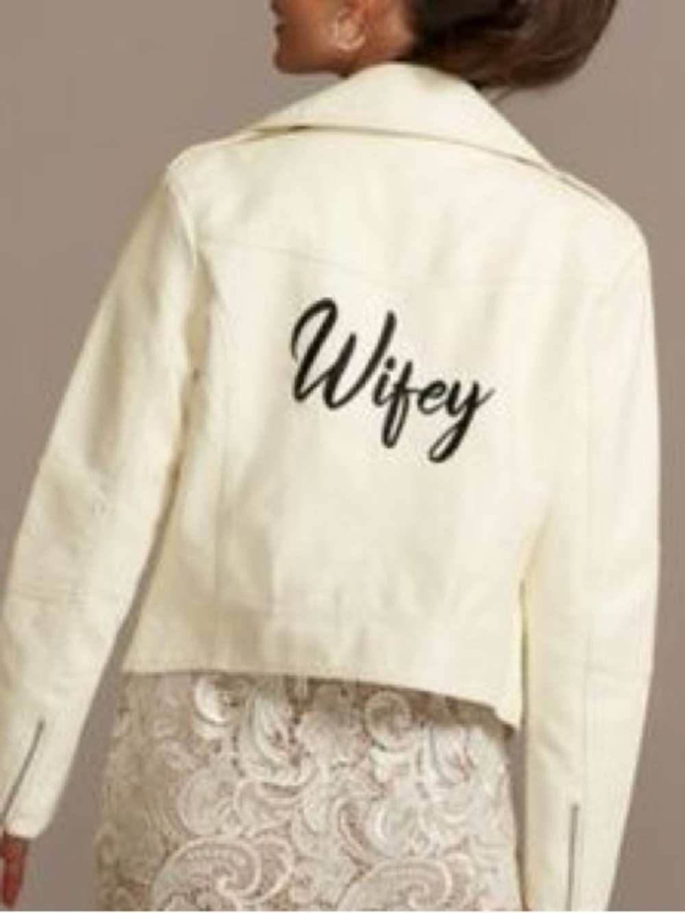 David’s Bridal Wifey Faux Leather Jacket White Bachelorette